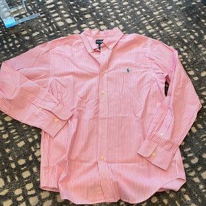 Pink and white stripe button down